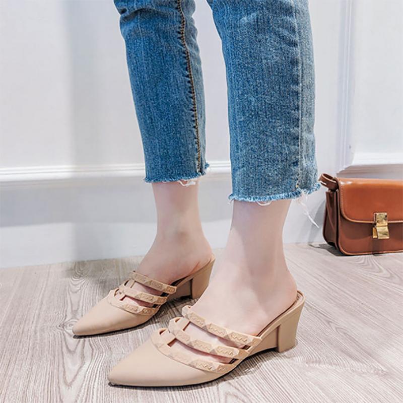 Summer Lazy Casual Fashion Thick Heel Sandals and Slippers Female Pointed Toe Korean Style Slope with Social Wear