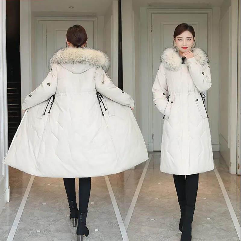Embroidered Down Cotton Jacket Women's Mid-length Winter Style Loose Waist Cotton-padded Jacket Thick Coat