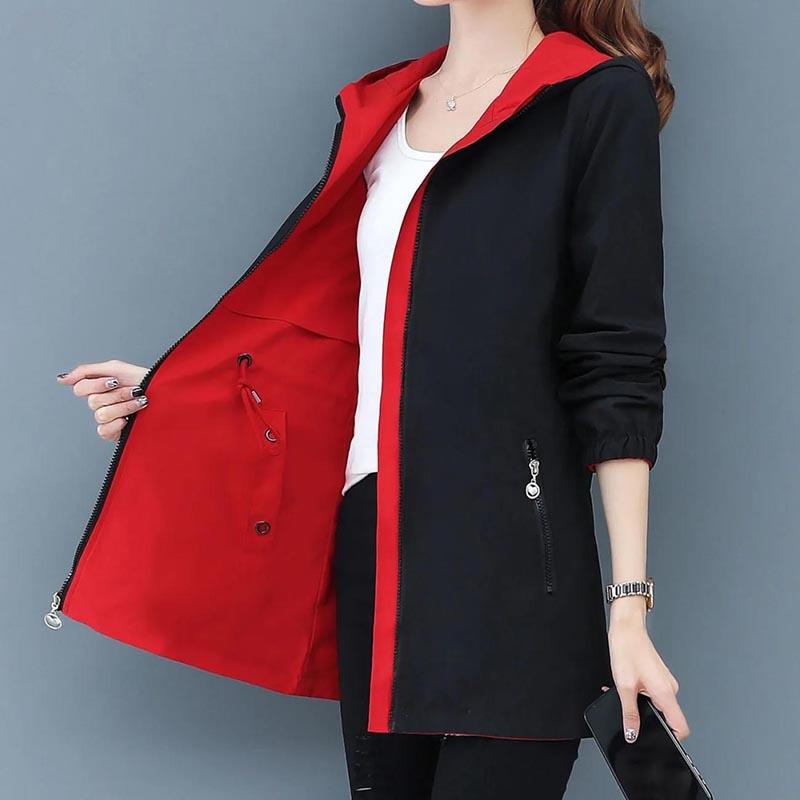 Reversible Mid-length Spring and Autumn Coat Women's Large Size Loose Jacket All-match Raincoat