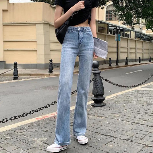 Blue / Black Straight Hairs Pants Spring Autumn High Waist Slim Slim Micro Jeans Ladies