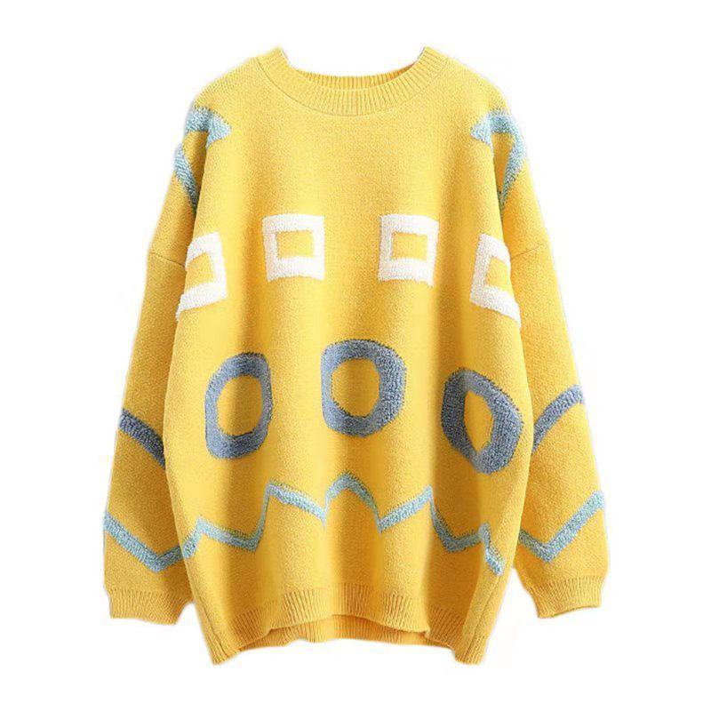 Autumn Winter  Women Fashion Sweater Casual Knitting Sweater Round Neck Pullovers Loose Casual Long Sleeve Sweater