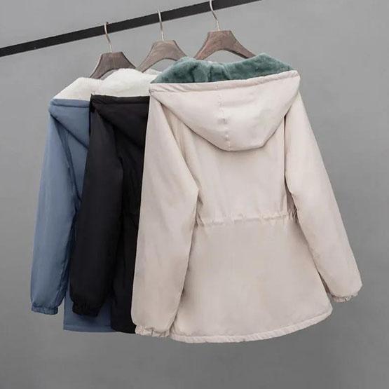Women's Winter Casual Warm Cotton Jackets Large Size Solid Color Loose Thickened Hooded Cotton Coats