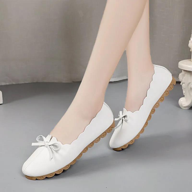 Spring and Autumn Korean Version of Shallow Mouth Mother Shoes All-match Soft-soled Round Toe Pedal Bowknot Work Lazy Shoes