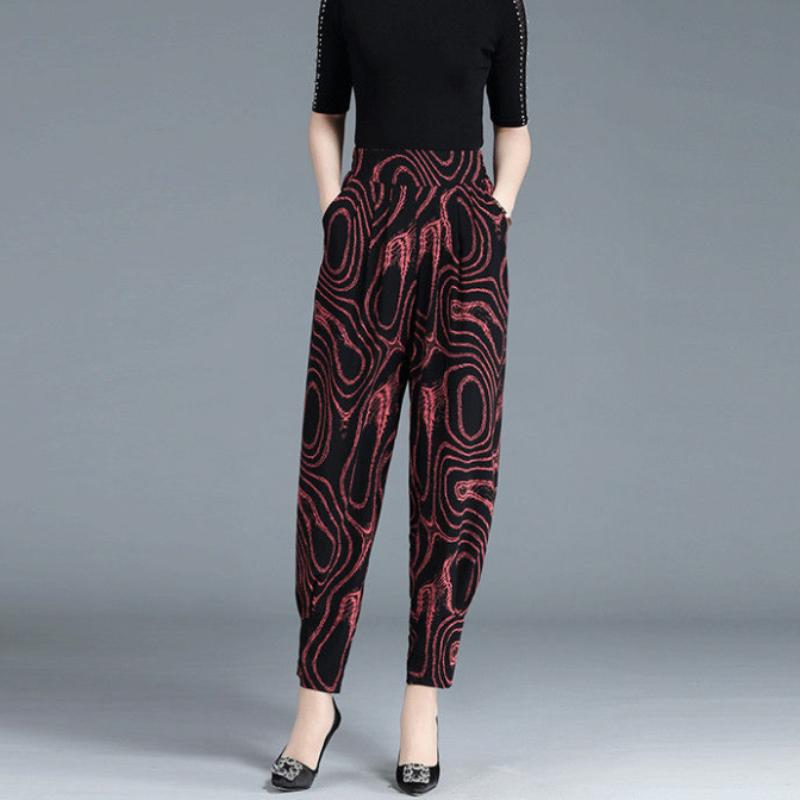 Autumn and Summer Style Fall Feeling Pattern Bloomers Cropped Trousers Feet Pants Women Loose Harem Pants
