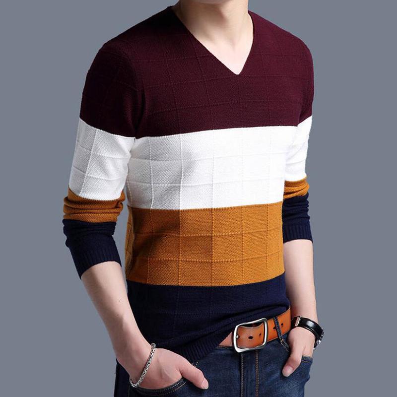 Cashmere Wool Sweater Men 2019 Autumn Winter Slim Pullovers Men V-Neck Pull Homme Christmas Sweaters