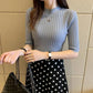 Women's Spring Summer Slim Solid Color Casual Knitted Shirts Large Size Half Sleeve Pullover Sweater