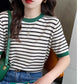Ice Silk Short-sleeved Knitted Sweater Women's Thin Striped T-shirt Bottoming Summer Half-sleeved Short Top
