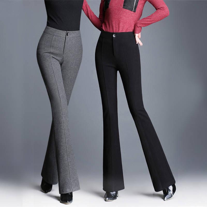 Pants Female Bell Bottom Pants Woolen High Waist Thickening Suit Wide Leg Stretch Straight Trousers