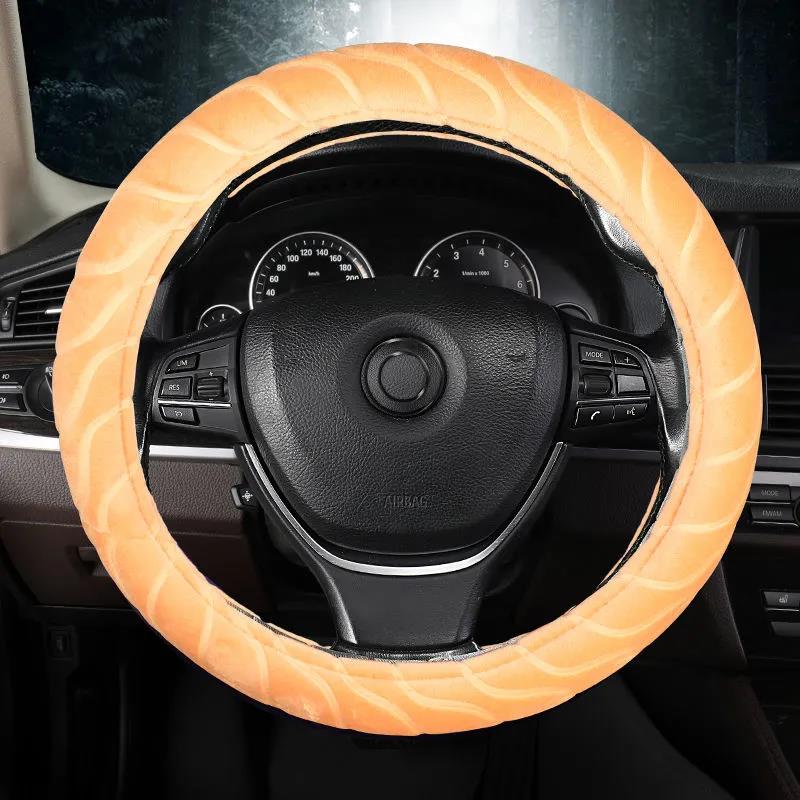 Winter Plush Car Steering Wheel Cover Non-slip Thermal Insulation Elastic Embossed Handle Cover Family Car SUV Truck Interior