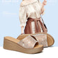 Women's Sandals and Slippers for Summer Wear Non-slip Fashion High-heeled Slope with Flip-flop Platform Rhinestone Slippers
