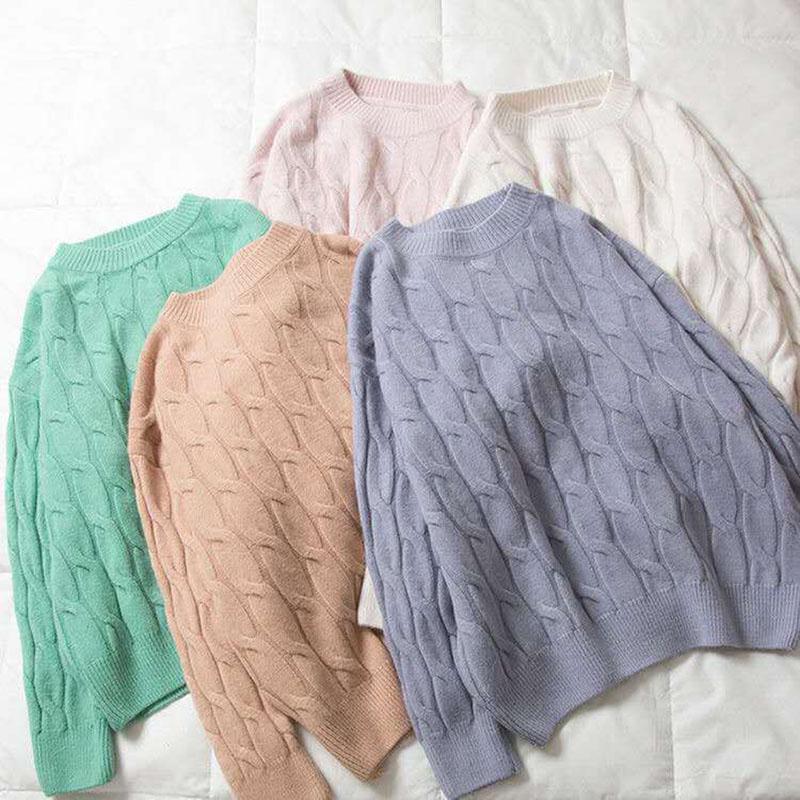 Women Winter Sweater Knitted Pullovers Casual Loose Sweater Twisted Sweater Warm Thick Jumper Tops