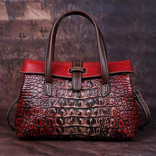 Handbag Female Bag Head Layer Cowhide Crocodile Pattern Handmade Retro One-shoulder Messenger Leather Retro Female Bag