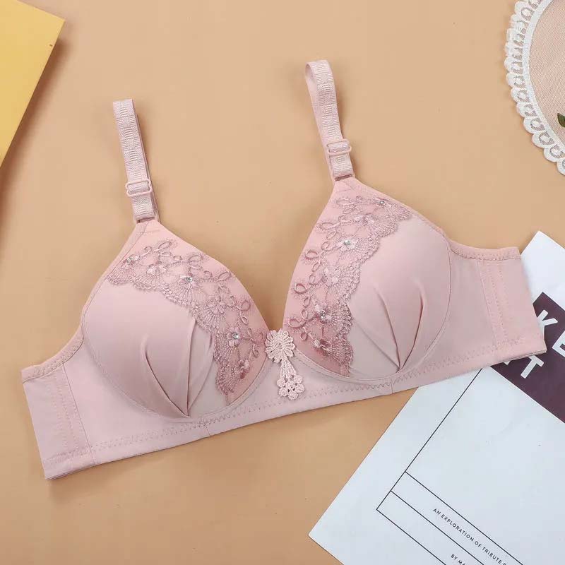Thin Large Size No Steel Ring Bra Embroidered Underwear Push Up Adjustable Sexy Comfortable Bra