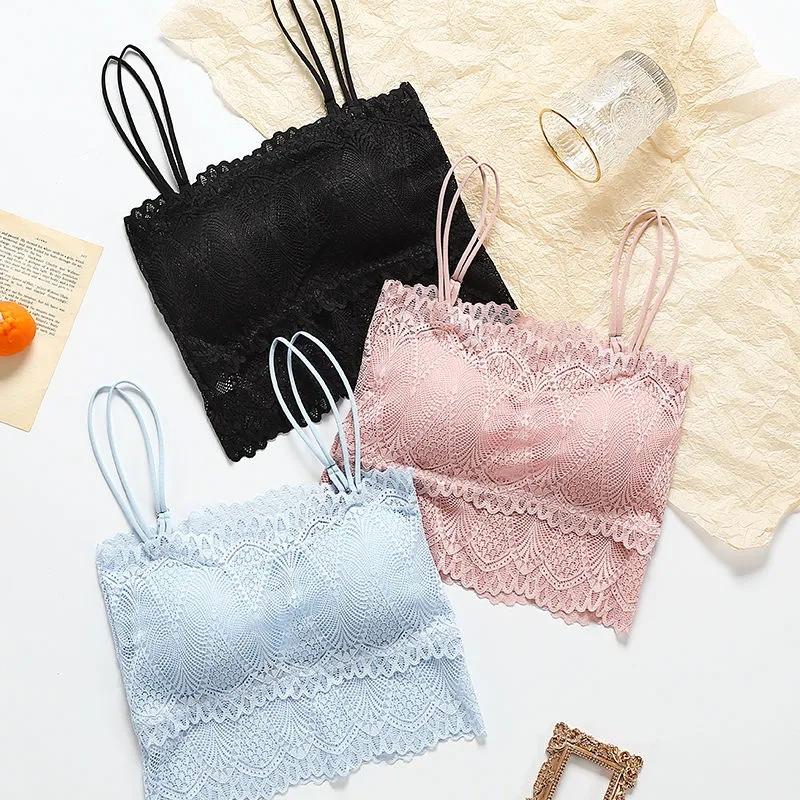 Tank Top with Built In Bra Camisole Bralette Crop Top Sexy Lingerie Women Sleevesless Padded Undershirt Lace Strap Camis White