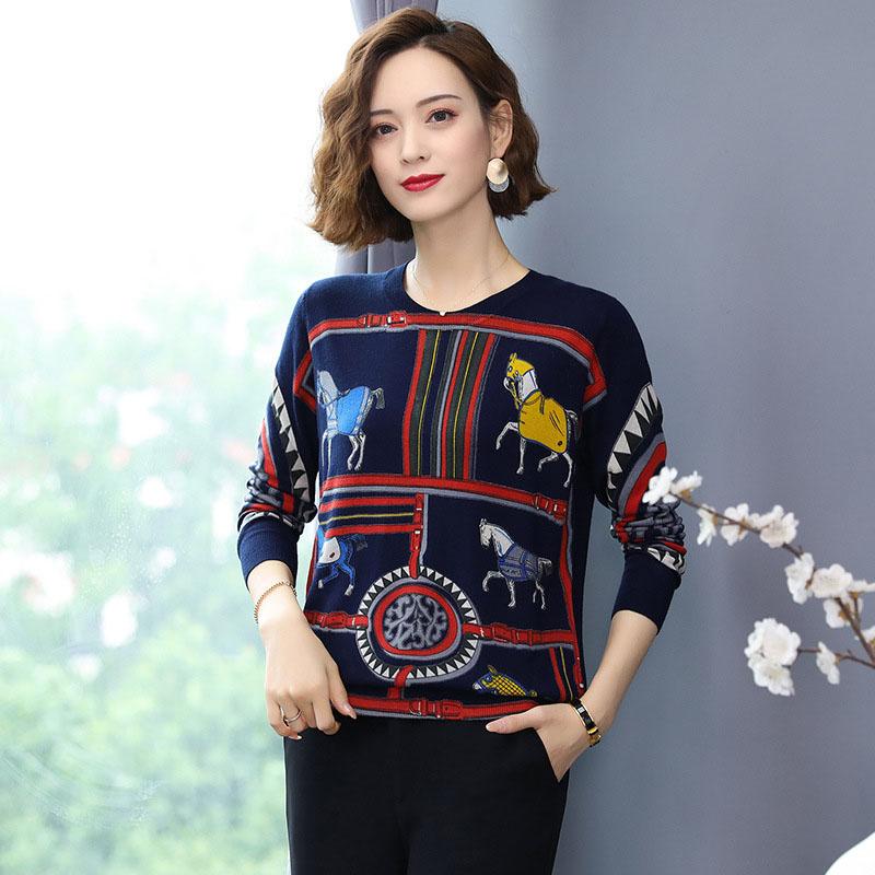 Autumn Winter Women 3d Printed Jumper O-Neck Knitted Pullover Casual Loose Wool Sweaters Outwear or Bottoming