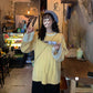 Yellow Knitted Pullover Sweaters Causal Autumn Women's Clothing Panelled Oversize Tops Long Sleeve
