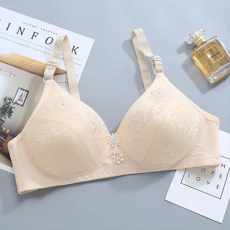 Thin Underwear Without Steel Ring Stitching Cup Surface Large Size Large Cup Bra Comfortable Gathering Sexy Breathable Adjustable Embroidered Bra