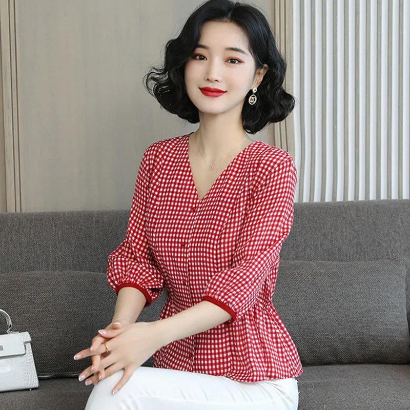 Women's Waist Short Sleeve T-Shirt Summer V-Neck Loose Print Short Top