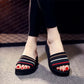 Thick-soled Beach Slippers Women's One-word Slippers Summer Casual Sandals All-match Outer Wear Seaside High-heeled Flip-flops Holiday Stripes Shoes