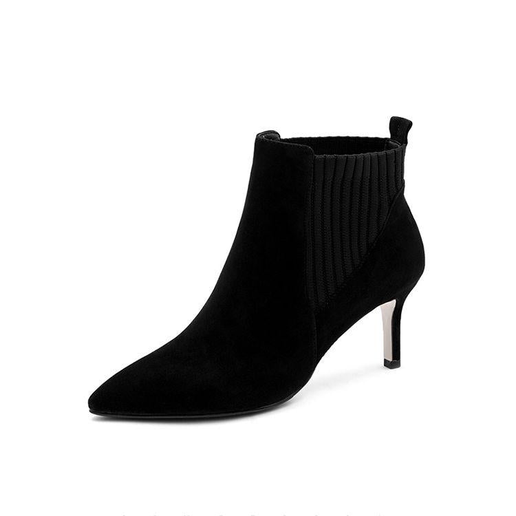 High Heels Ladies Boots Pointed Elastic Thick Heel Stiletto Knit Shoes