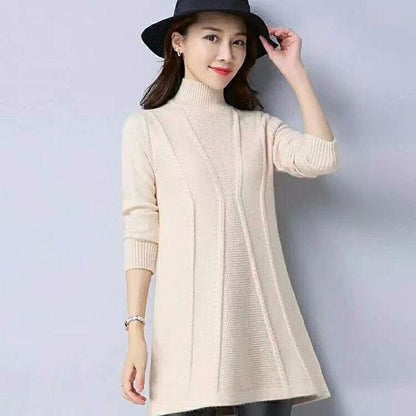 Autumn and Winter Half Turtleneck Sweater Mid-length Large Size Solid Color Base Shirt Fashion Knitted Women Sweater Skirt