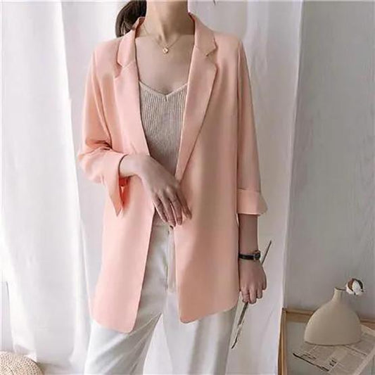 Falling Elegant Solid Color Chiffon Blazer Feminine Temperament Medium Length Casual Suit Loose Thin Coat In Spring and Autumn