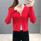 Spring and Autumn Knitted Cardigan Sweater Short Hooded Slim Top Solid Color Zipper Female Jacket