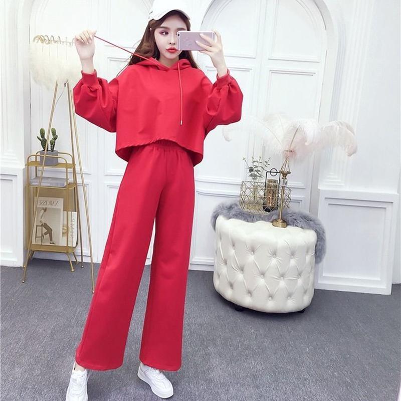 Casual Sports Suit Women's Hooded Sweater Loose Wide-leg Pants Two-piece Sports and Leisure Suit Women Were Thin and Tall