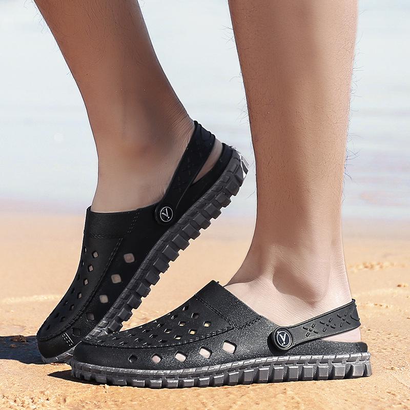 summer slippers men's outdoor sandals PVC hollow large size wading beach hole shoes