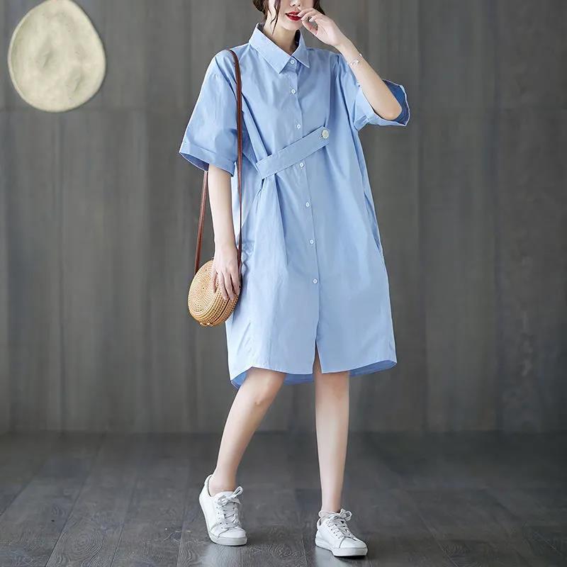 Women Mini Dress with Button Loose Solid Streetwear Gothic Short Sleeve Dresses Modis Women Party Outfits