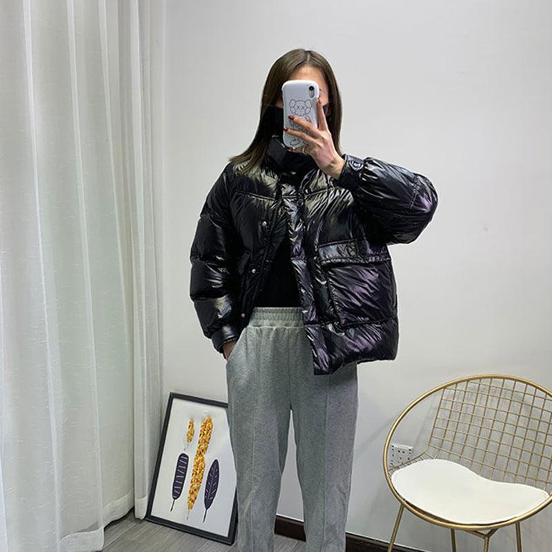 Women's Shiny Short Down Jacket Winter Korean Style Loose Quilted Jacket Casual Stand-collar Padded Jacket