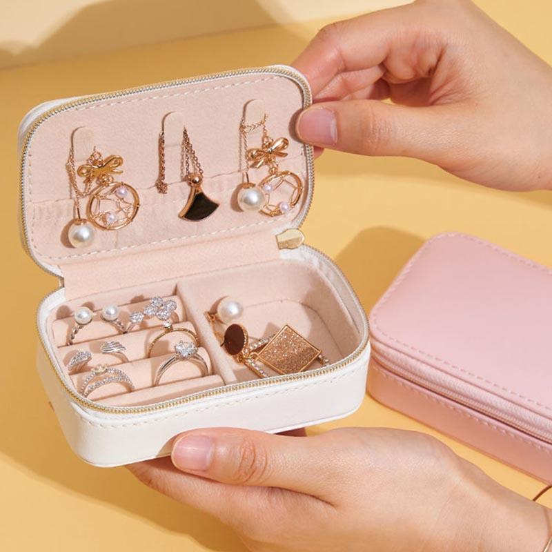 Jewelry Bag Travel Portable Storage Box Small Leather Ear Stud Necklace Storage Box