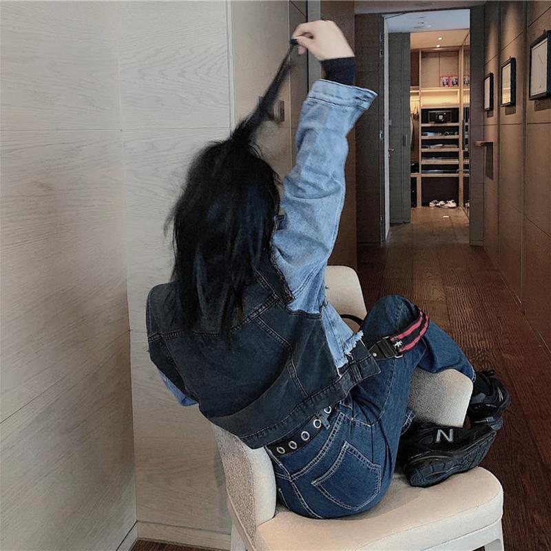 Retro Short Stitching Denim Jacket Women's Spring and Autumn Korean Style Loose All-match Jacket Top