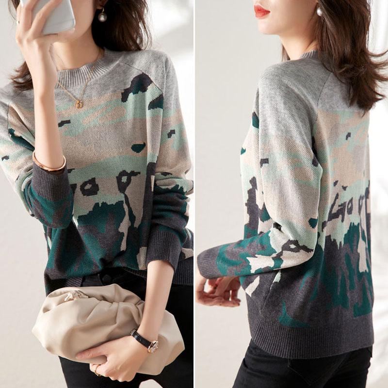 Sweater Women's Contrast Knitwear Pullover Lady Style Korean Loose Top Trending Sweater Autumn and Winter Fluffy Top