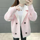 Fuzzy Sweater for Women Faux Mink Fur Checker Knitted Jacket Double-breasted Short Knitted Cardigan Coat