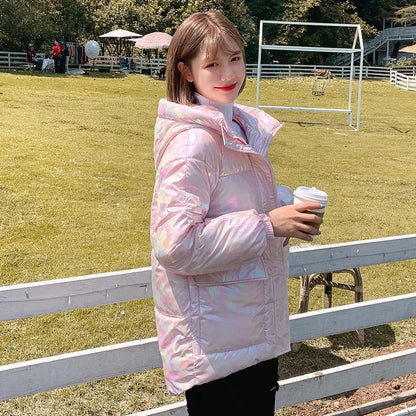 Bright Face Down Padded Jacket Women Korean Version of Loose Winter Coat Thick Bread Suit Coat Colorful Cotton Jacket Women