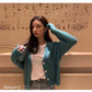 Short V-neck Cardigan Sweater Female Button Korean Style Long-sleeved Loose Striped Knitted Solid Color Coat