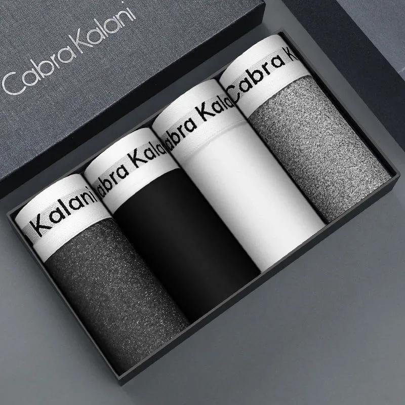 4 Pieces Men's Underwear Modal Boxer Solid Color Ice Silk Sports Comfortable Boxer Briefs Gift Box Packaging Mid Waist Underpants Breathable Panties