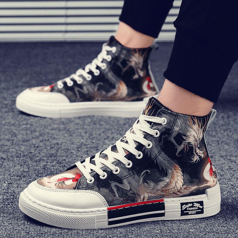 High-top canvas shoes men's trend shoes men's wild casual sneakers personality graffiti
