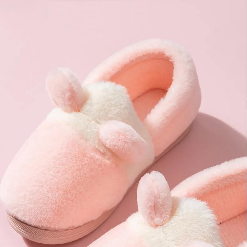 Autumn Winter Women Cotton Slippers Pink Cute Cartoon Indoor Home Sliders House Bedroom Fur Fluffy Sliders Men Winter Warm Shoes Plush Slipper Couples