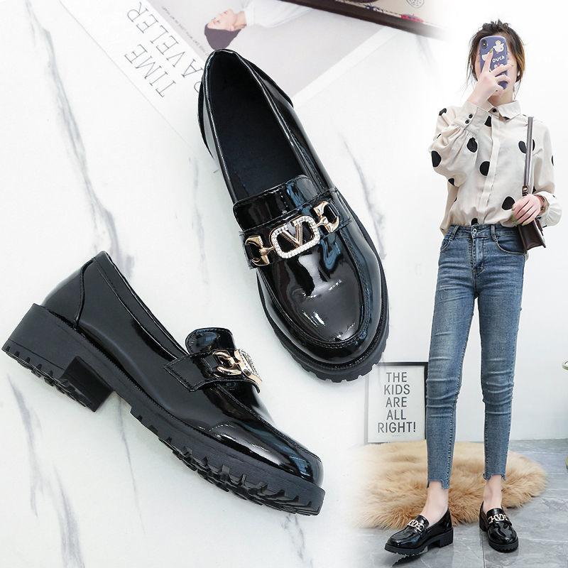 Glossy Cute Working Leather Shoes Women's British All-match Thick-heeled Mid-heel Single-shoes Women's Mid-heel Leather Shoes