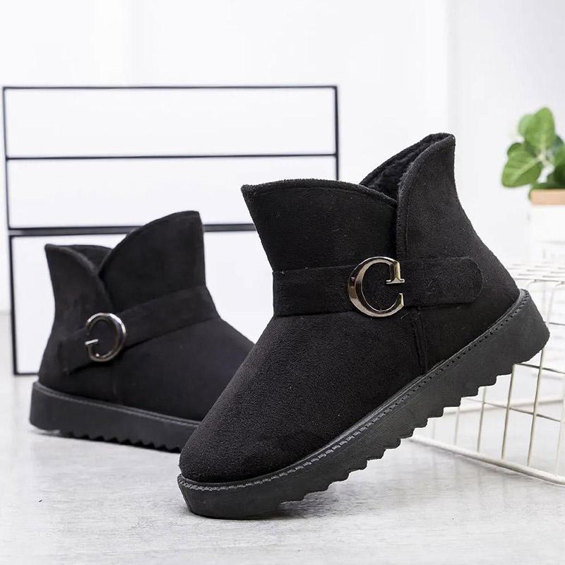 Winter Short Boots Women's Plus Velvet Thickened Flat Chelsea Snow Boots Warm Outer Wear Cloth Cotton Shoes