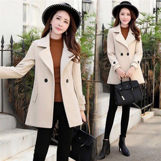 Autumn Winter Wool Jacket Women Double Breasted Coats Overcoat Coat Pockets Woolen Long Coat Top