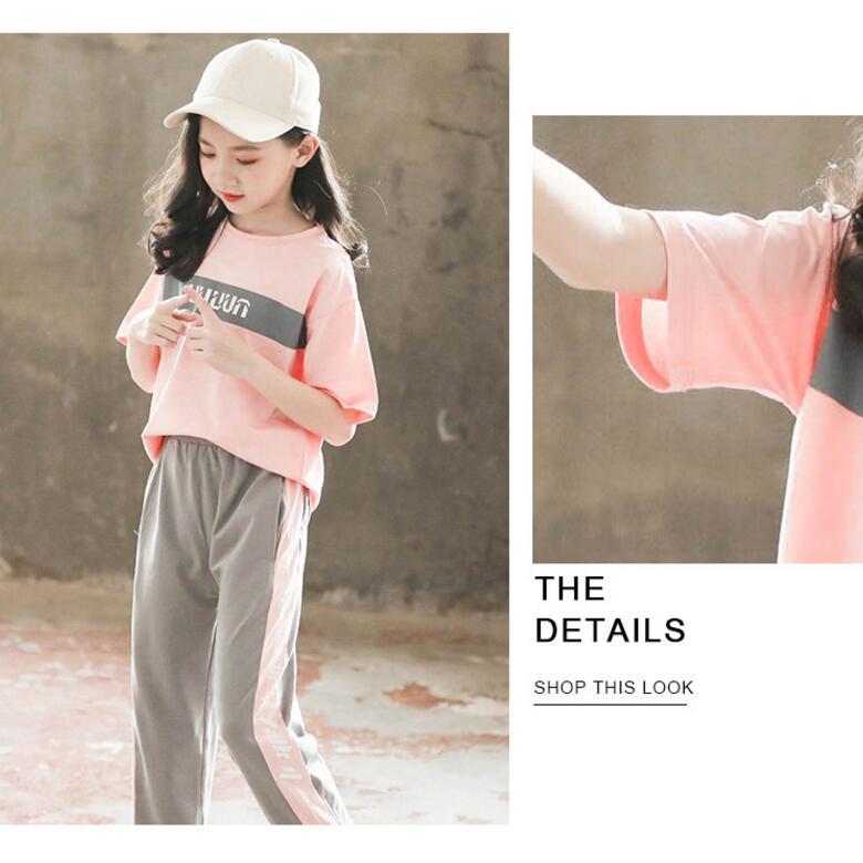 Girl Teenage Children's School Clothing Fashion 2pcs T-shirt and Harem Pants Children Casual Sets Summer Suits Girl Sports Clothes