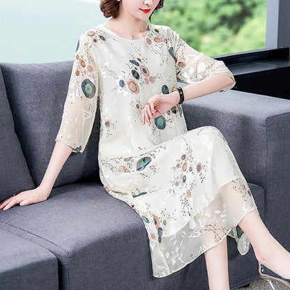 Women's White Imitation Silk Dress Women's Spring Summer Mid-length Temperament Loose Imitation Mulberry Silk Skirt