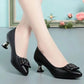 Black Soft Leather Shoes Soft Sole Comfortable All-match Work Shoes Women's Medium-heeled High Heels Non-slip Wear-resistant