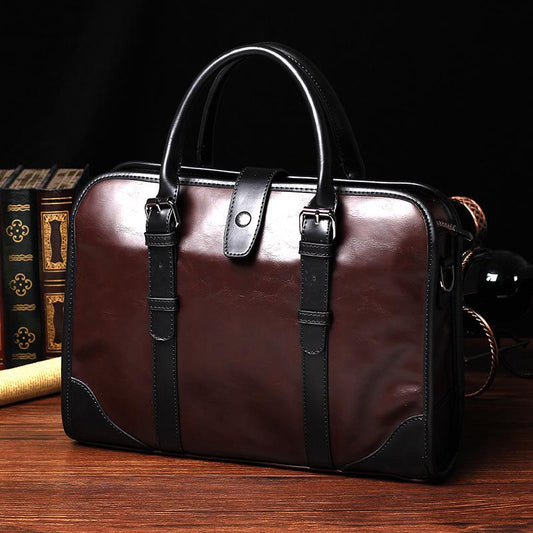 Business briefcase men crazy horse leather zipper waterproof handbag shoulder bag computer bags