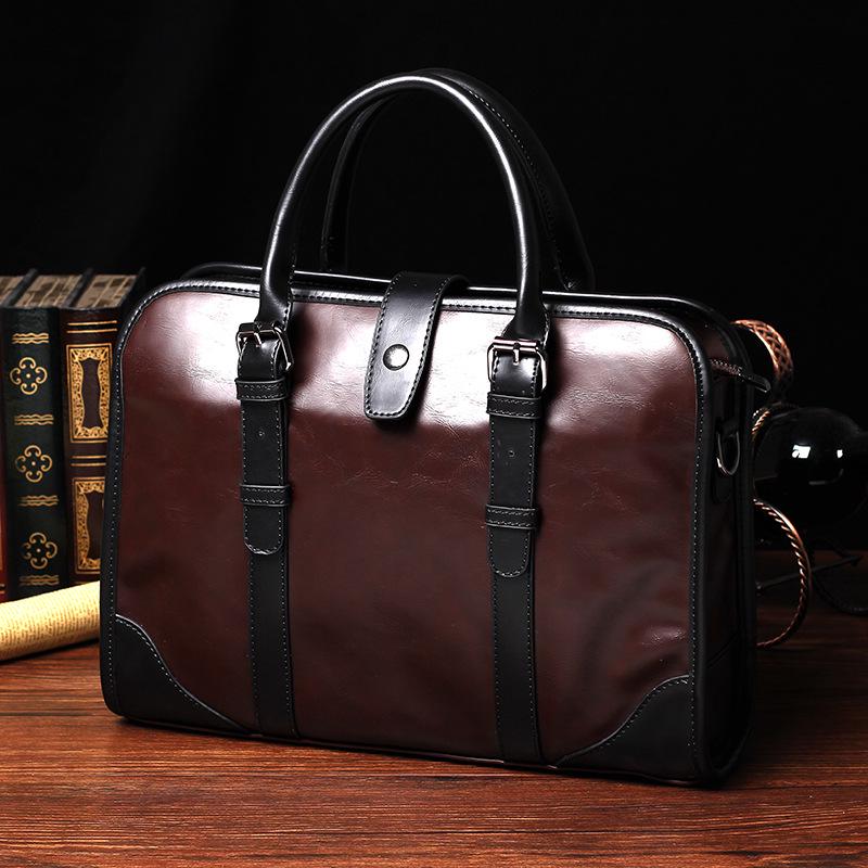 Business briefcase men crazy horse leather zipper waterproof handbag shoulder bag computer bags