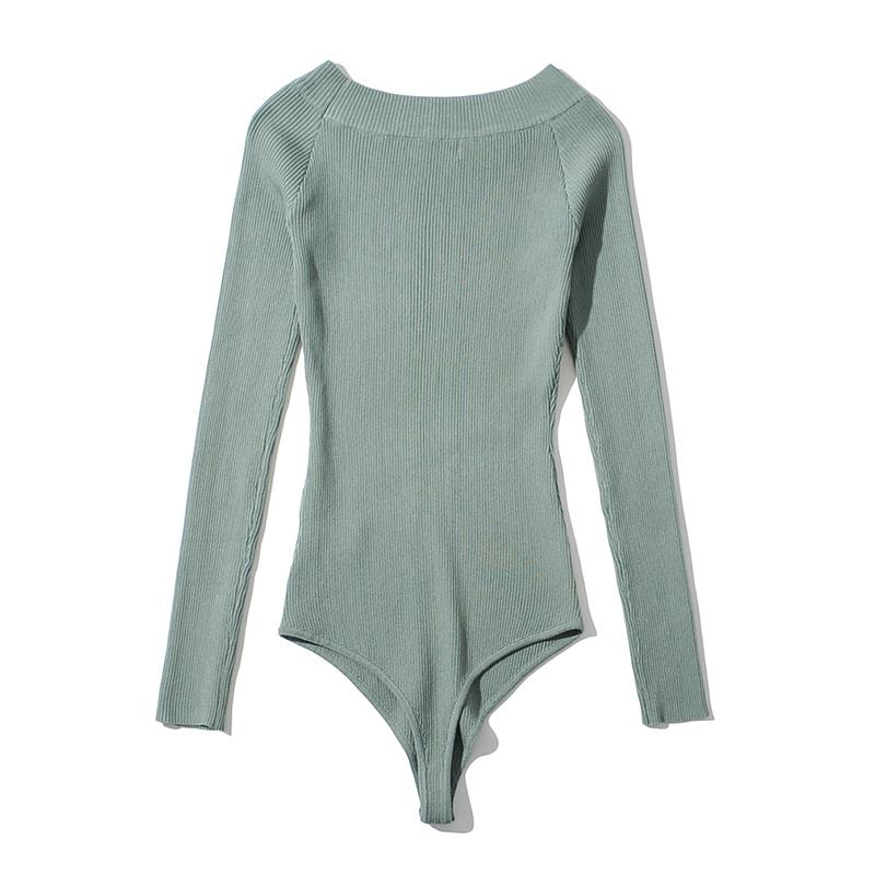 Ladies Sexy Off Shoulder Knitted Bodysuit Women Fashion Streetwear Casual Slash Neck Playsuit Solid Long Sleeve Bodycon Spring Skinny Jumpsuit