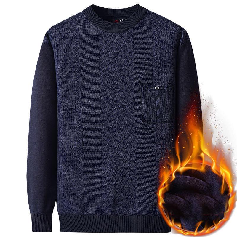 Sweater Men Plus Velvet Thick Winter Round Neck Sweater Middle-aged Men's Warm Bottoming Shirt